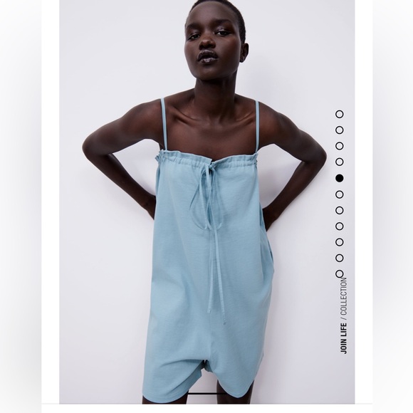ZARA TIED SHORT JUMPSUIT ROMPER BLUE LARGE - Picture 5 of 9